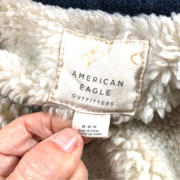 American Eagle Outfitters Denim Jean Jacket Cozy Sherpa Fleece Lining, Women’s M - Picture 3 of 16